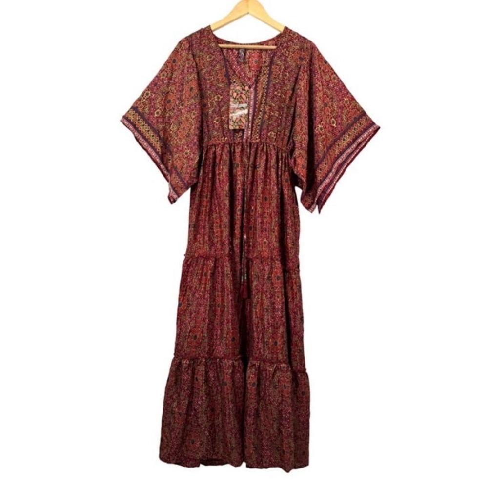 Anthropologie Me 2 Magic Boho floral sleeve tiered ruffle maxi dress Small